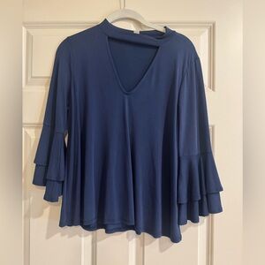 Miami Navy Flounce Sleeve Blouse